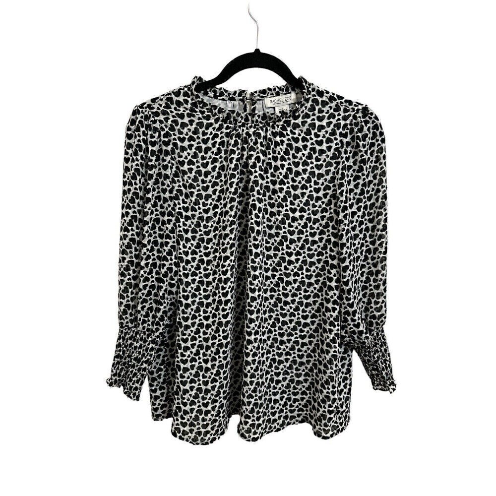 Rachel Zoe Blouse Size Medium Womens Sheer Heart Design High Neck Long Sleeve